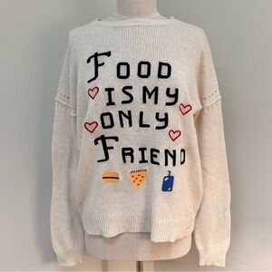 Wildfox “Food Is My Only Friend” Long Sleeve Ivory Sweater Size XS